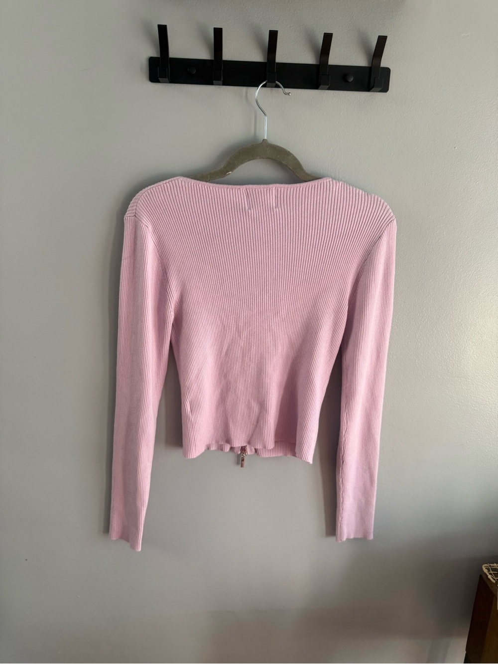 Pink Rose Ribbed Zip-Up Crop Top (thin sweater) in Soft Pink - Picture 4 of 4